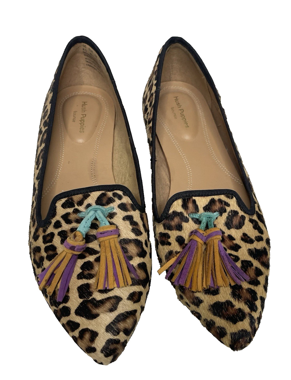 Hush Puppies Women’s Leopard Animal Print Tassel Loafer Pointed Toe US 8.5 Sadie